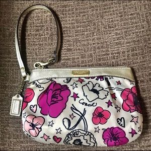 Coach Poppy Gold Pink Wristlet Pouch Clutch Purse